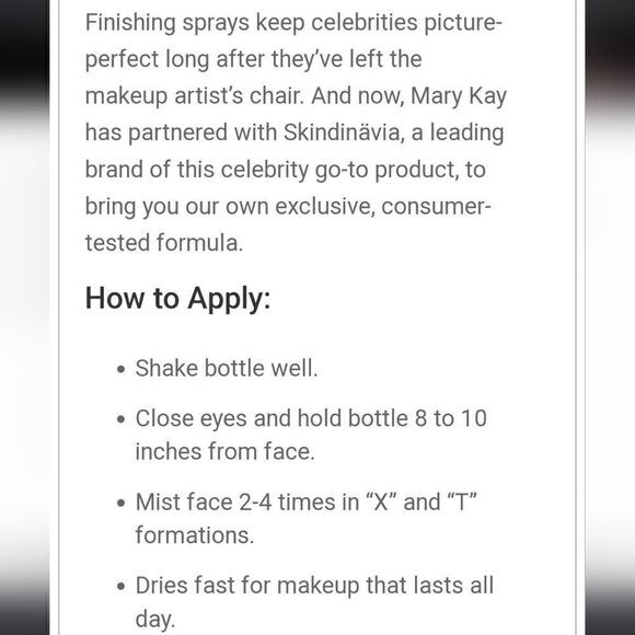 MARY KAY MAKEUP FINISHING SPRAY BY SKINDINAVIA - NEW! - Picture 4 of 6